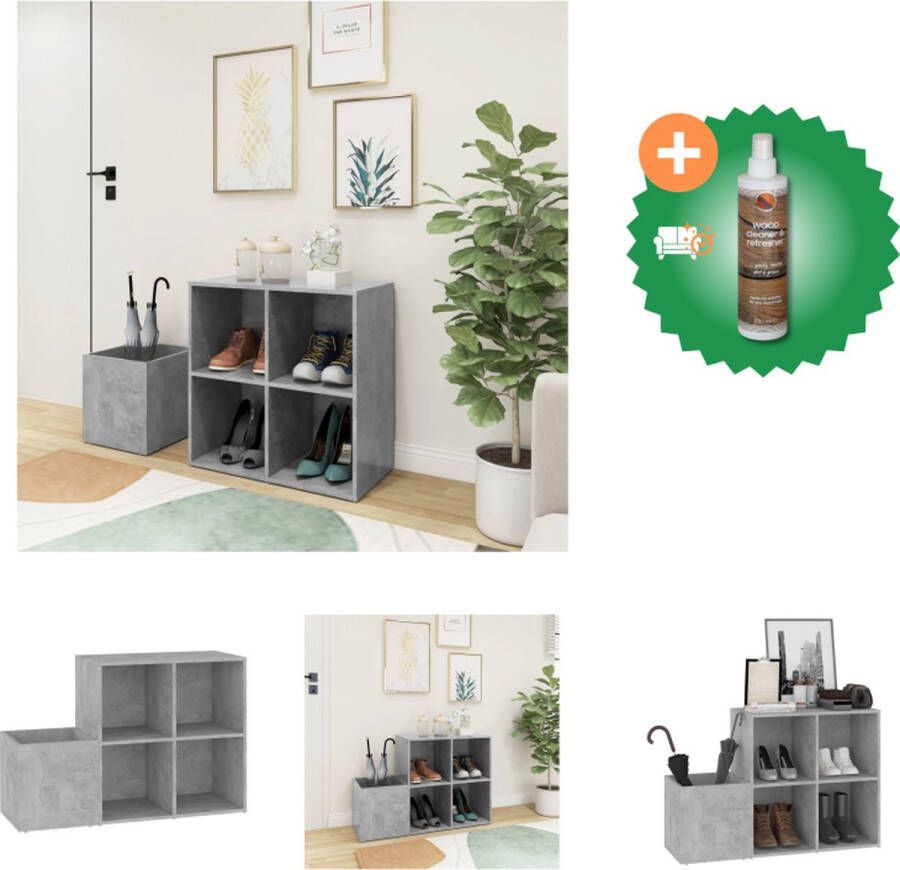 VidaXL Opbergkast Spaanplaat Betongrijs 105 x 35.5 x 70 cm (L x B x H) Schoenenkast Inclusief Houtreiniger en verfrisser