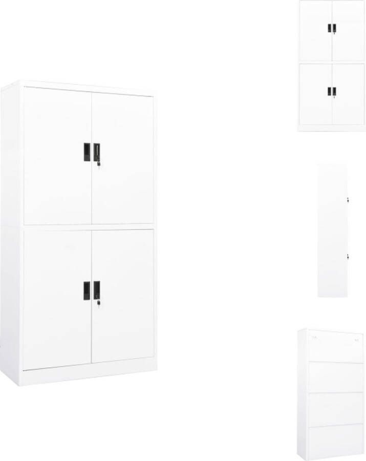 VidaXL Opbergkast Staal 90 x 40 x 180 cm 4 deuren verstelbare schappen wit met slot Kast