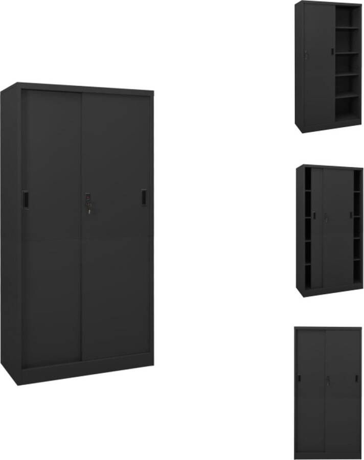 VidaXL Kantoorkast Kantoorkasten Kast Kasten Kantoorkast met schuifdeuren 90x40x180 cm staal antracietkleur - Foto 4