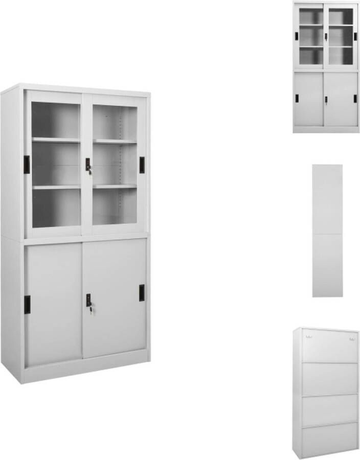 VidaXL Kantoorkast Kantoorkasten Kast Kasten Kantoorkast met schuifdeuren 90x40x180 cm staal lichtgrijs