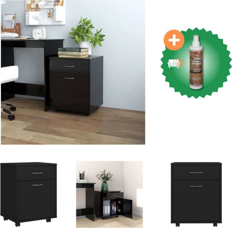 VidaXL Kast verrijdbaar 45x38x54 cm spaanplaat zwart Kast Inclusief Houtreiniger en verfrisser