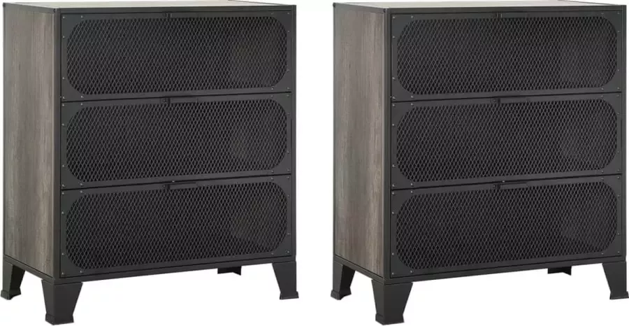 VidaXL -Opbergkasten-2-st-72x36x82-cm-metaal-en-MDF-grijs - Foto 5