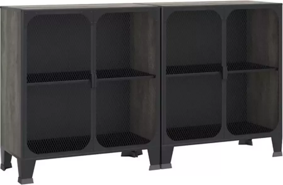 VidaXL -Opbergkasten-2-st-72x36x82-cm-metaal-en-MDF-grijs - Foto 5