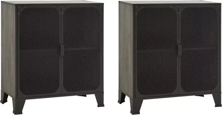 VidaXL -Opbergkasten-2-st-72x36x82-cm-metaal-en-MDF-grijs - Foto 4