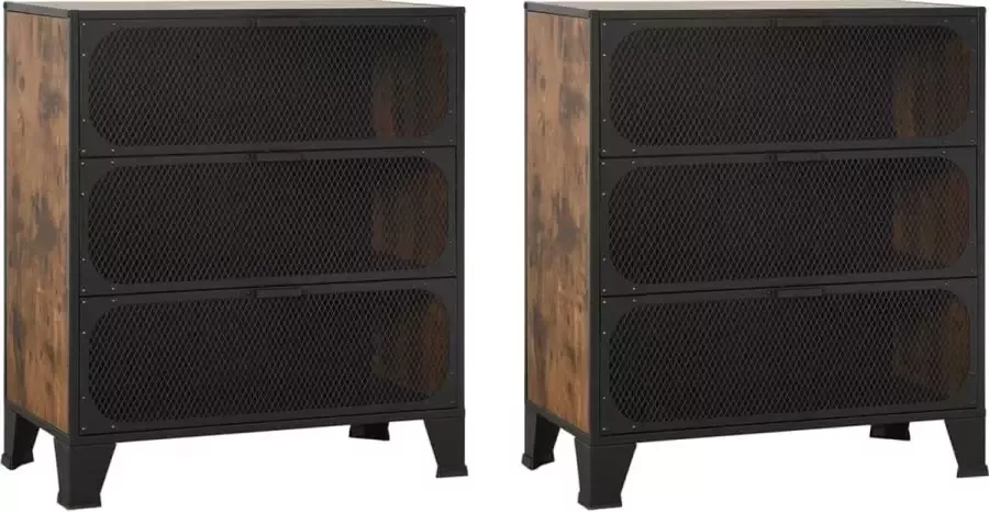 VidaXL -Opbergkasten-2-st-72x36x82-cm-metaal-en-MDF-rustiek-bruin - Foto 5