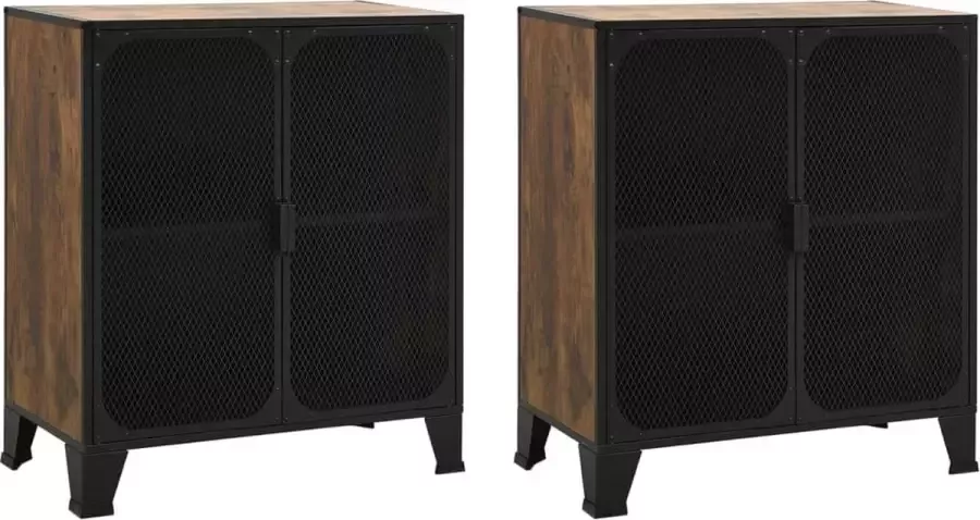 VidaXL -Opbergkasten-2-st-72x36x82-cm-metaal-en-MDF-rustiek-bruin - Foto 5