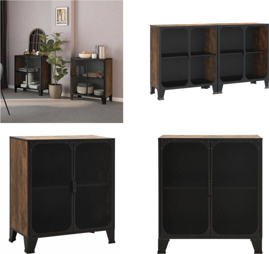 VidaXL Opbergkasten 2 st 72x36x82 cm metaal en MDF rustiek bruin Opbergkast Opbergkasten Metalen Kast Dressoir