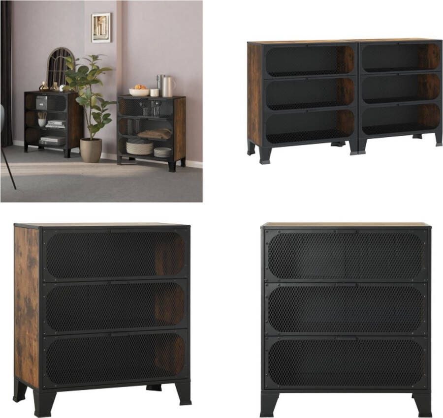 VidaXL Opbergkasten 2 st 72x36x82 cm metaal en MDF rustiek bruin Opbergkast Opbergkasten Metalen Kast Dressoir