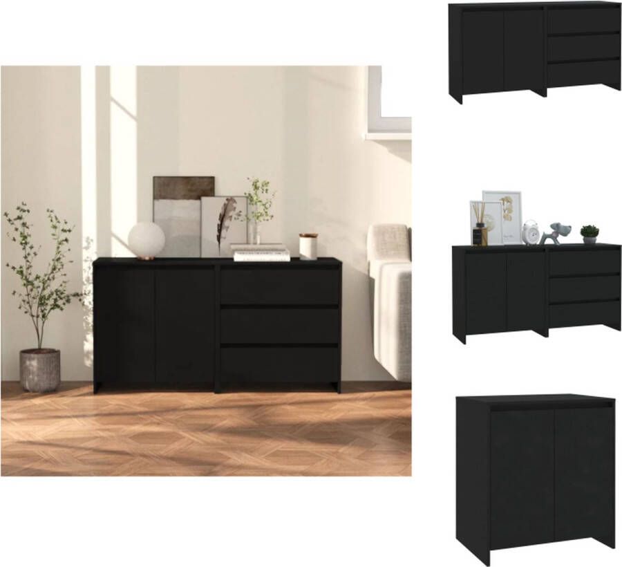VidaXL Dressoir Dressoirs Buffetkast Opbergkast 2 st Dressoirs bewerkt hout zwart - Foto 2