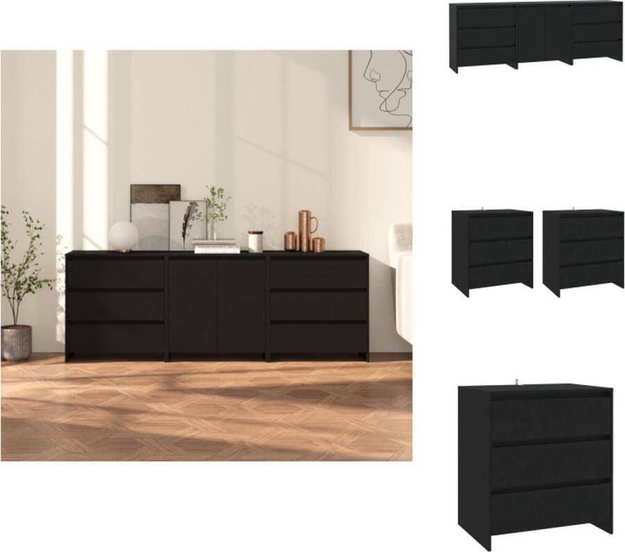 VidaXL Dressoir Dressoirs Buffetkast Opbergkast 3 st Dressoirs bewerkt hout zwart - Foto 2