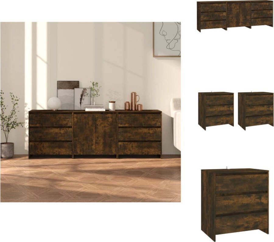 VidaXL Dressoir Dressoirs Buffetkast Opbergkast 3 st Dressoirs bewerkt hout gerookt eikenkleurig - Foto 2