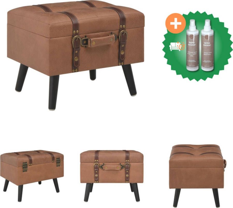 VidaXL Opbergkruk 40 cm kunstleer bruin Hocker Inclusief Onderhoudsset