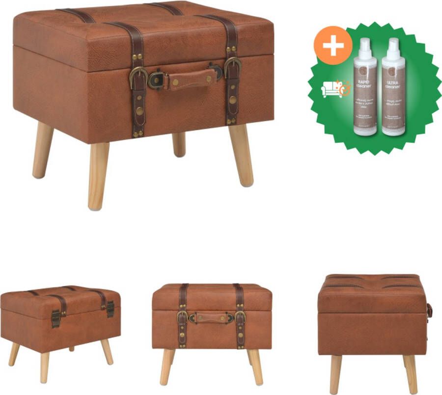 VidaXL Opbergkruk 40 cm kunstleer tan Hocker Inclusief Onderhoudsset