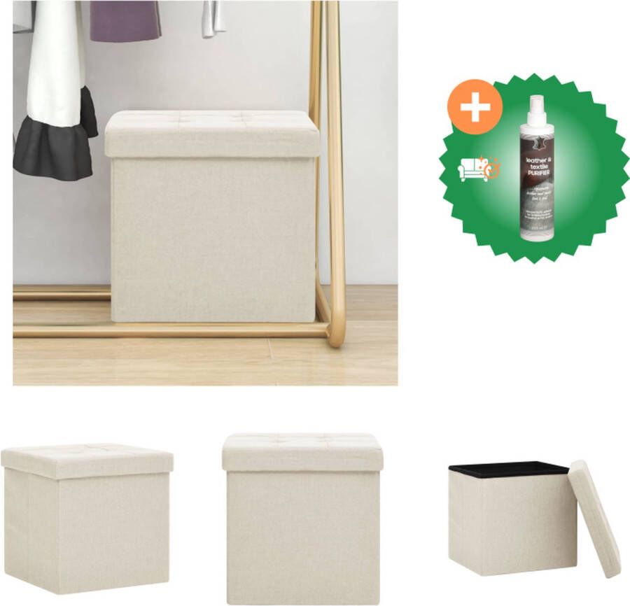 VidaXL Opbergkruk Crèmewit 38 x 38 x 38 cm Inklapbaar Krukje Inclusief Reiniger