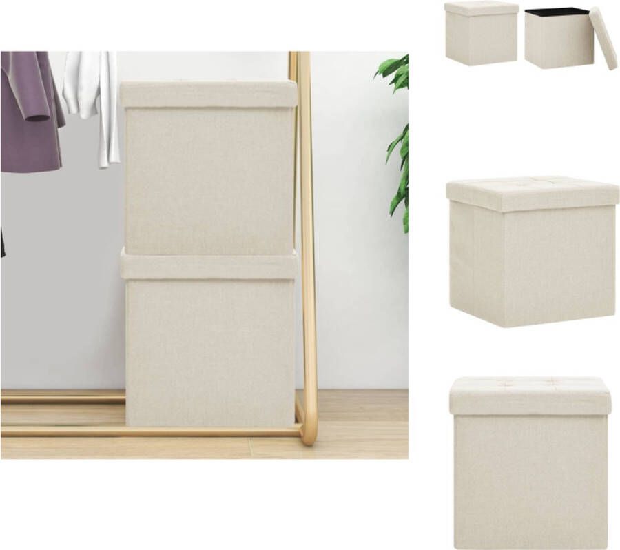 VidaXL Opbergkruk Opbergkrukken Opbergcontainer Opbergkist Opbergkrukken inklapbaar 2 st kunstlinnen crèmewit - Foto 2