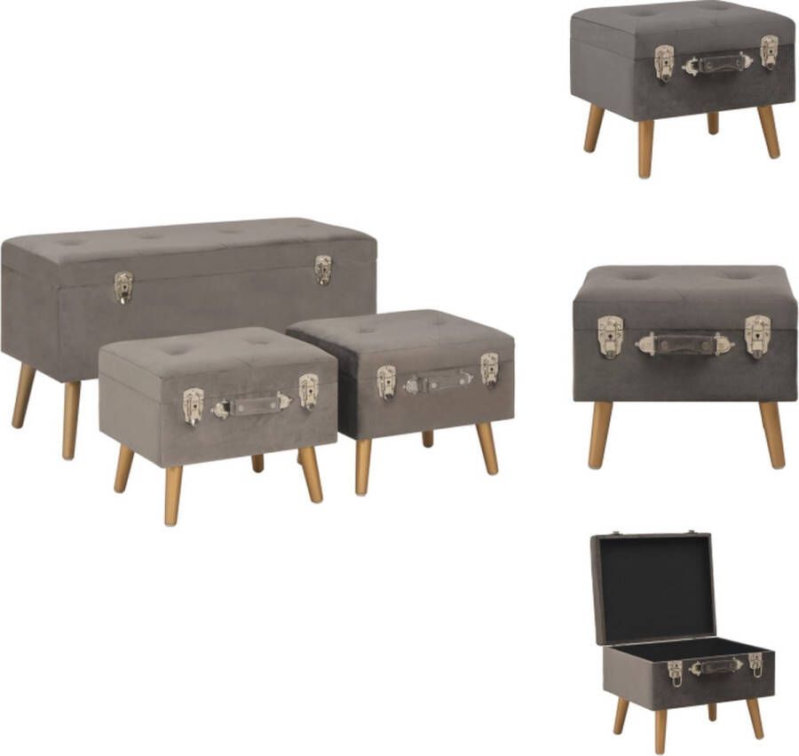 VidaXL Opbergkruk Fluweel Grijs Goud 85x38x47cm Opbergruimte Hocker