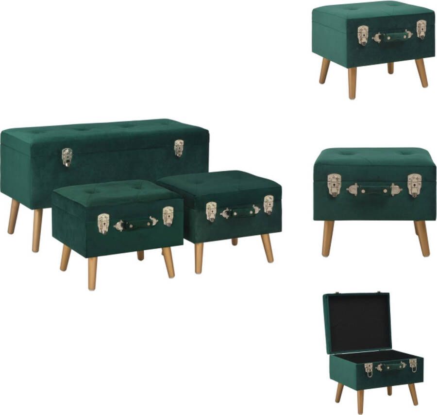 VidaXL Opbergkruk fluweel Groen Goud 85 x 38 x 47 cm Met opbergruimte Hocker - Foto 2
