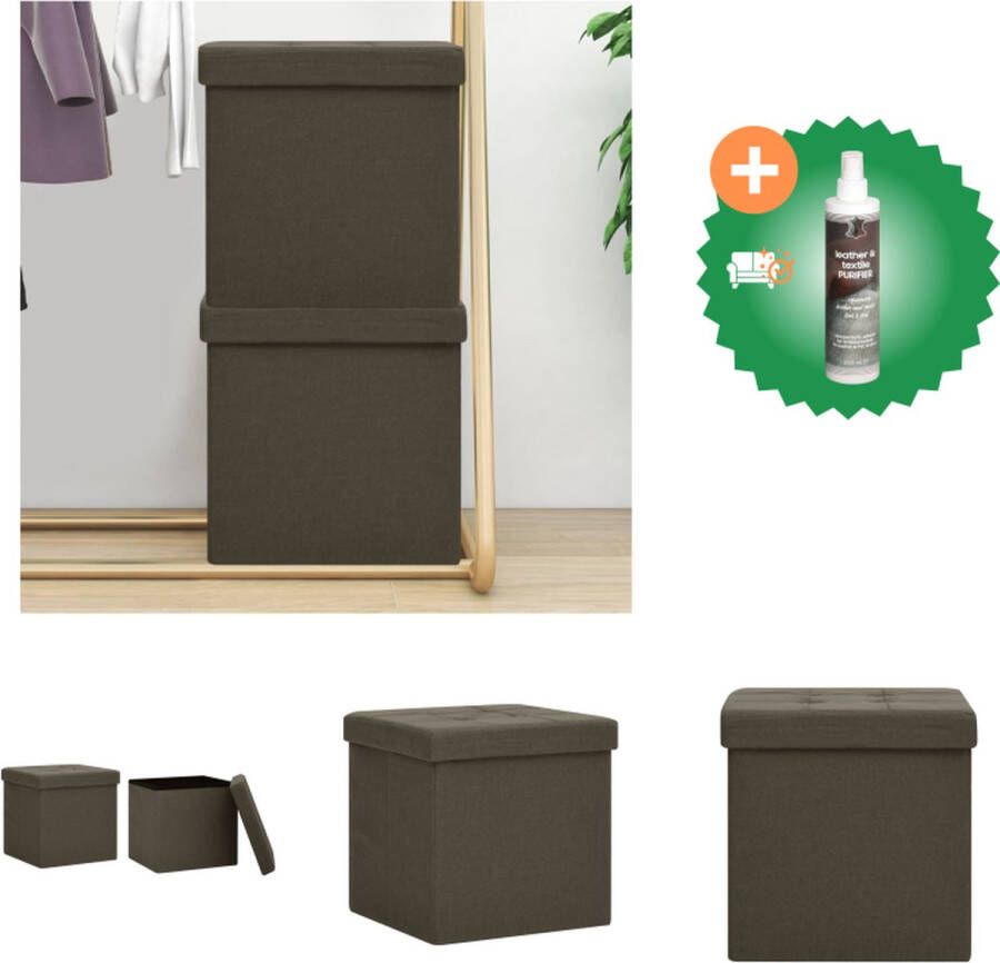 VidaXL Opbergkruk inklapbaar donkerbruin 38 x 38 x 38 cm comfortabele gevoerde zitting afneembaar zitdeksel 2 stuks Krukje Inclusief Reiniger