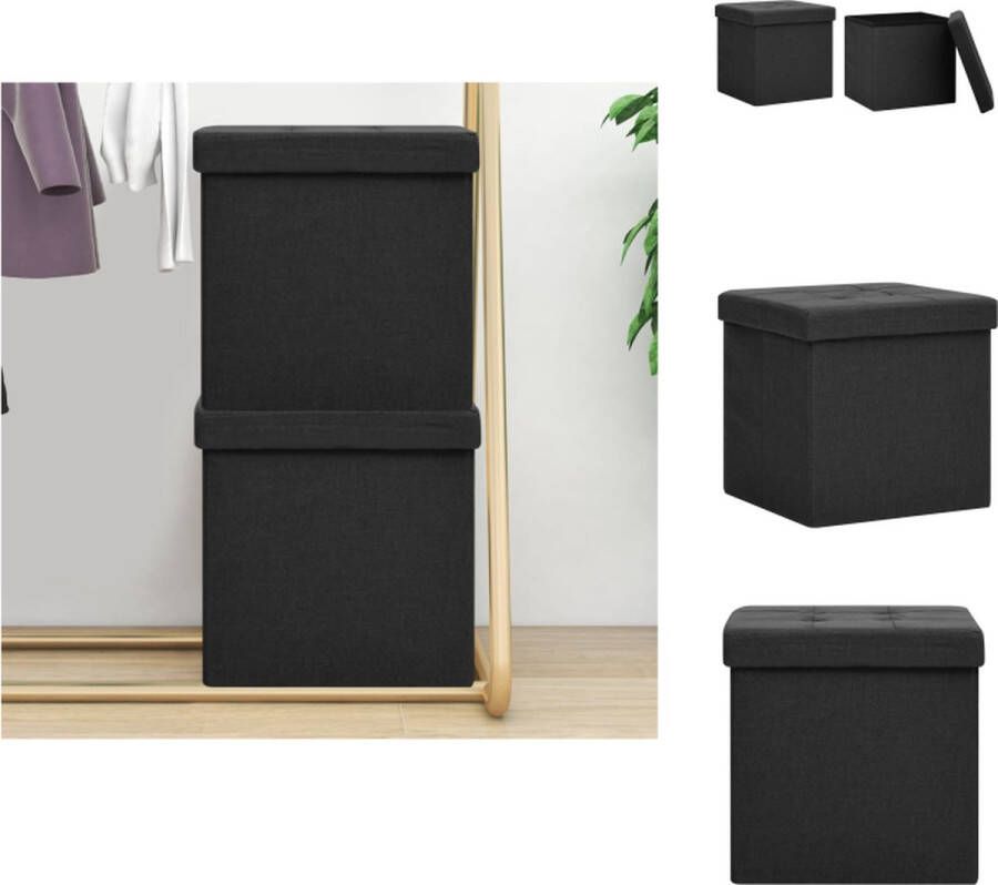 VidaXL Opbergkruk Opbergkrukken Opbergcontainer Opbergkist Opbergkrukken inklapbaar 2 st kunstlinnen zwart - Foto 2