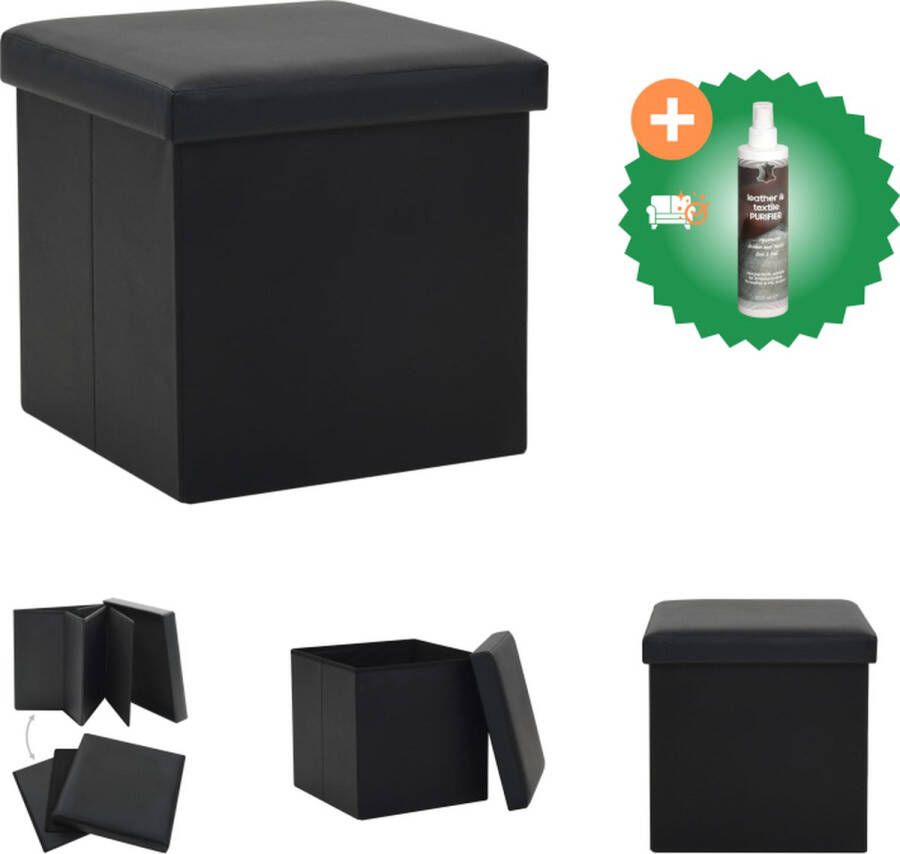 VidaXL Opbergkruk inklapbaar kunstleer zwart Krukje Inclusief Reiniger