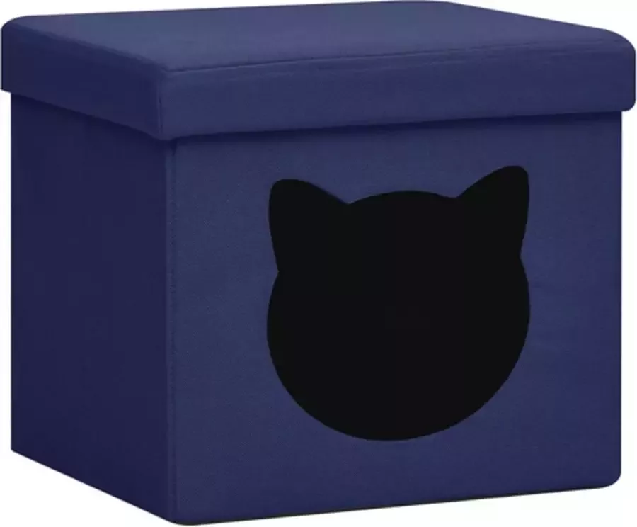 VidaXL -Opbergkruk-met-kattenpatroon-inklapbaar-stof-blauw - Foto 2