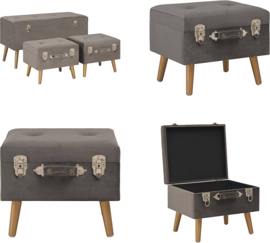 VidaXL Opbergkrukken 3 st fluweel grijs Kruk Krukken Krukje Krukjes