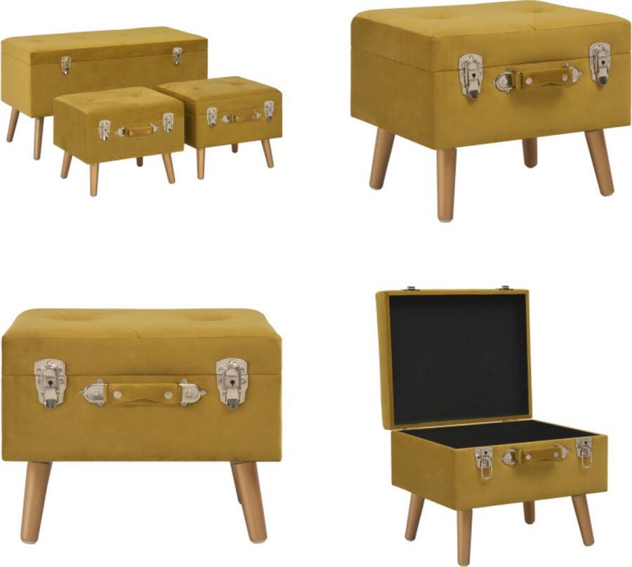 VidaXL Opbergkrukken 3 st fluweel mosterdgeel Kruk Krukken Krukje Krukjes