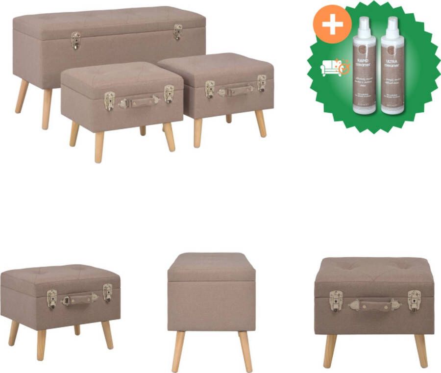 VidaXL Opbergkrukken 3 st stof bruin Hocker Inclusief Onderhoudsset