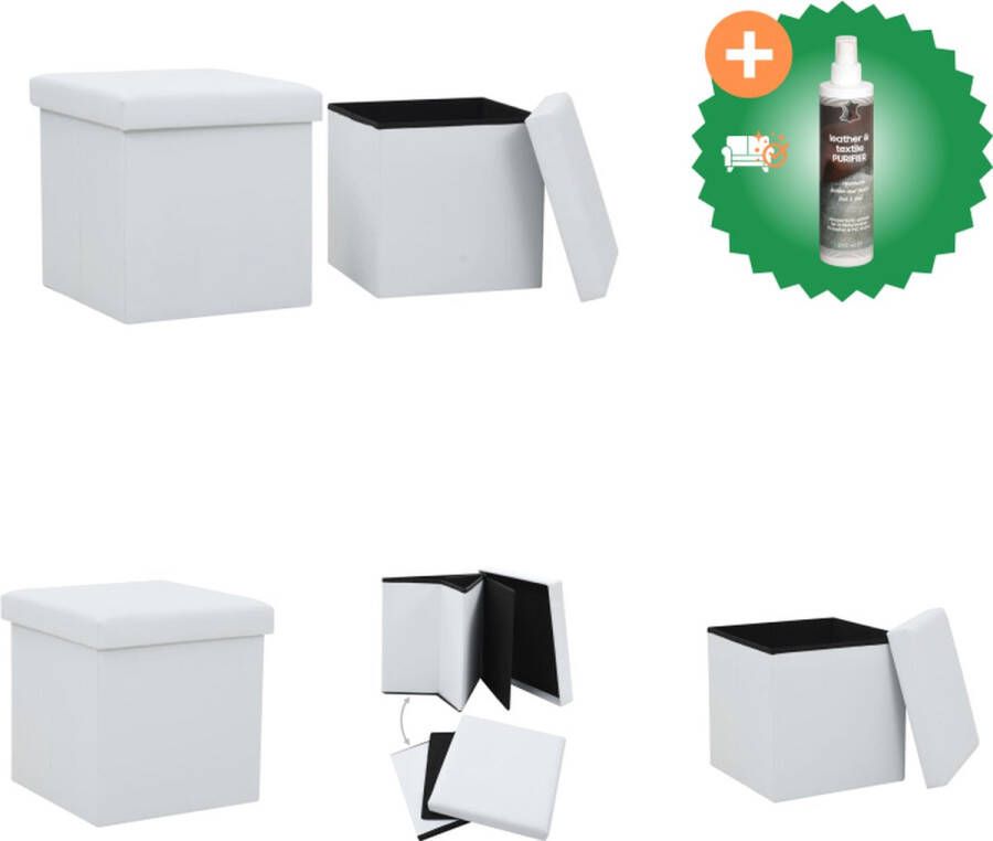 VidaXL Opbergkrukken 38x38x38 cm Wit Kunstleer-MDF-schuim inklapbaar Krukje Inclusief Reiniger