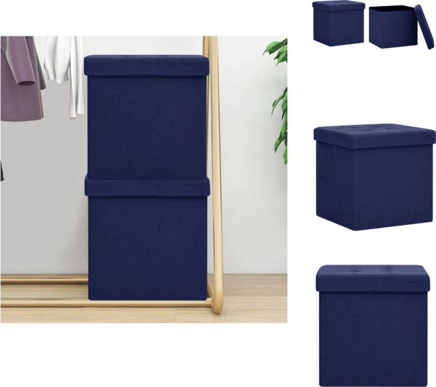 VidaXL Opbergkruk Opbergkrukken Opbergcontainer Opbergkist Opbergkrukken inklapbaar 2 st kunstlinnen blauw - Foto 2