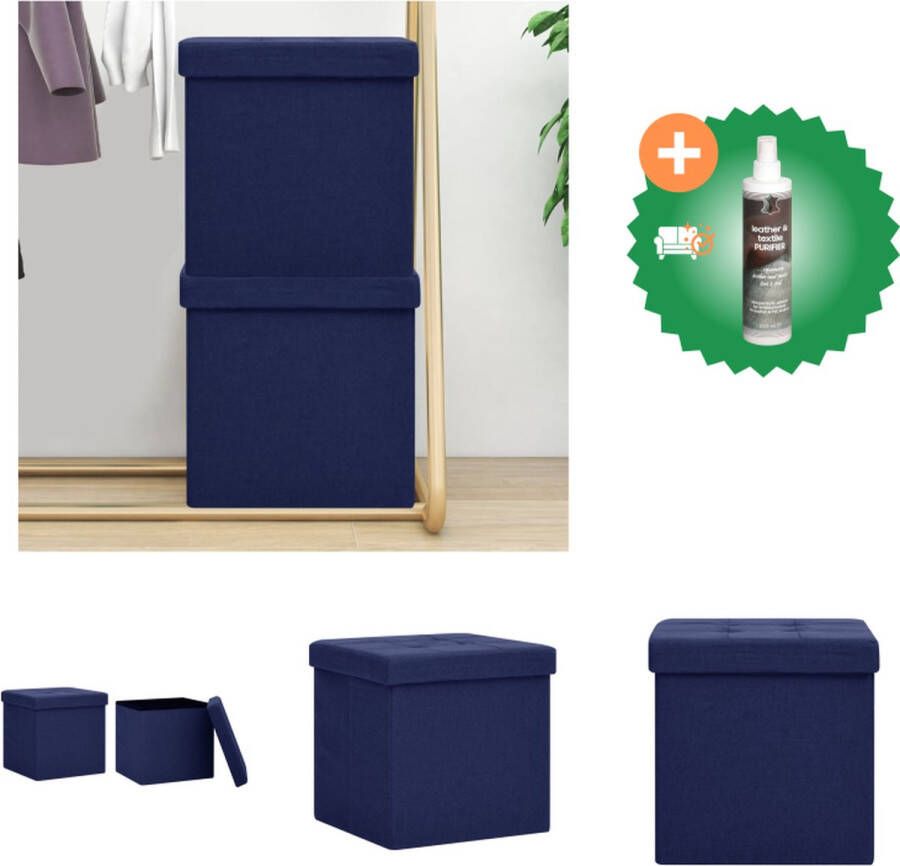 VidaXL Opbergkrukken inklapbaar 2 st kunstlinnen blauw Krukje Inclusief Reiniger