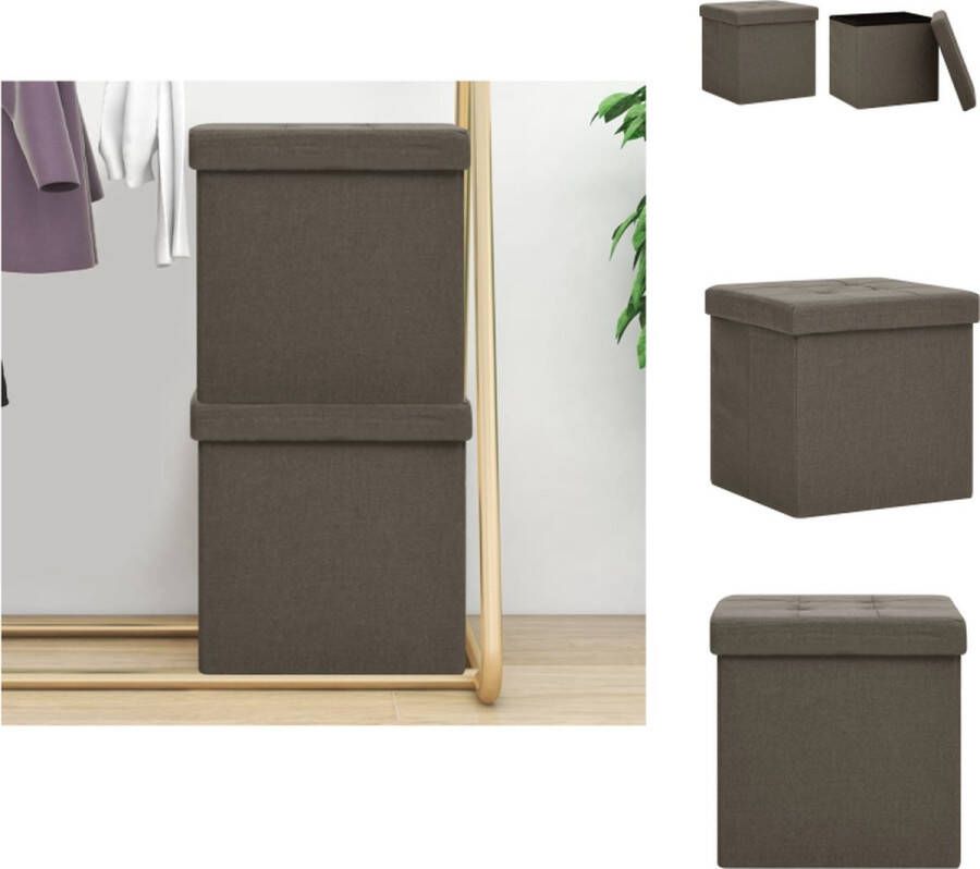 VidaXL Opbergkruk Opbergkrukken Opbergcontainer Opbergkist Opbergkrukken inklapbaar 2 st kunstlinnen bruin - Foto 2