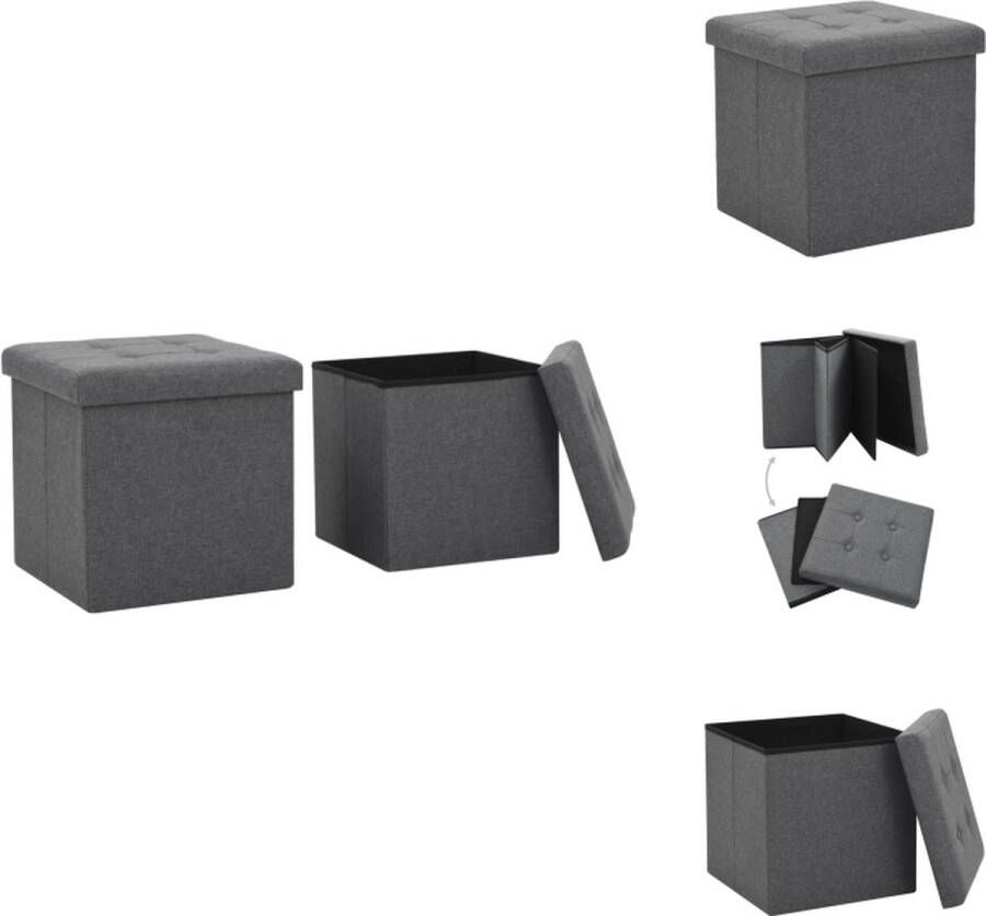 VidaXL Opbergkruk Opbergkrukken Opbergkist Opbergkisten Opbergkrukken inklapbaar 2 st kunstlinnen donkergrijs - Foto 2