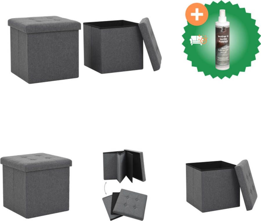 VidaXL Opbergkrukken inklapbaar 2 st kunstlinnen donkergrijs Krukje Inclusief Reiniger