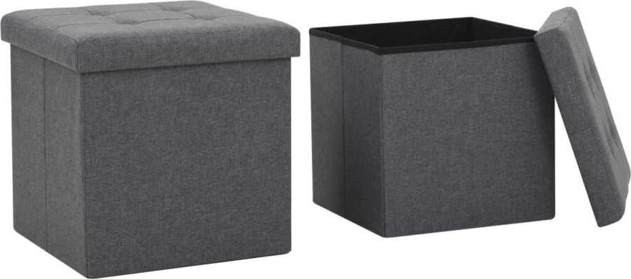 VidaXL Opbergkrukken Inklapbaar 2 St Donkergrijs Opbergkrukken Opbergtasjes Stoffen Krukken Grijs Meubilair Salontafel Accessoires Kastkast - Foto 2