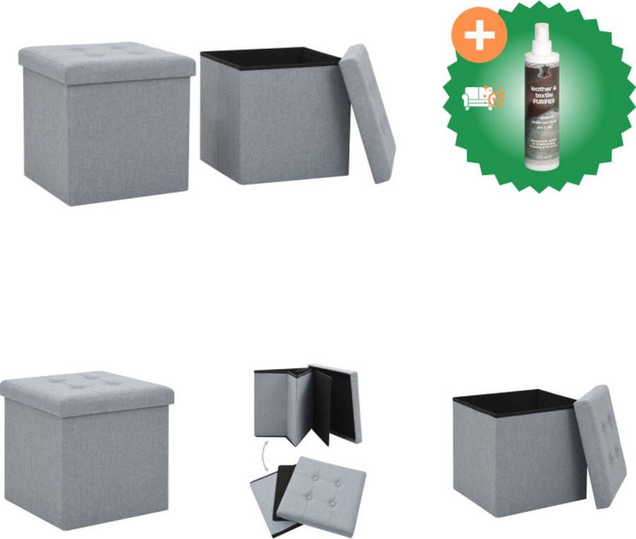VidaXL Opbergkrukken Set van 2 Lichtgrijs 38x38x38cm Knopen Kunstlinnen MDF Krukje Inclusief Reiniger