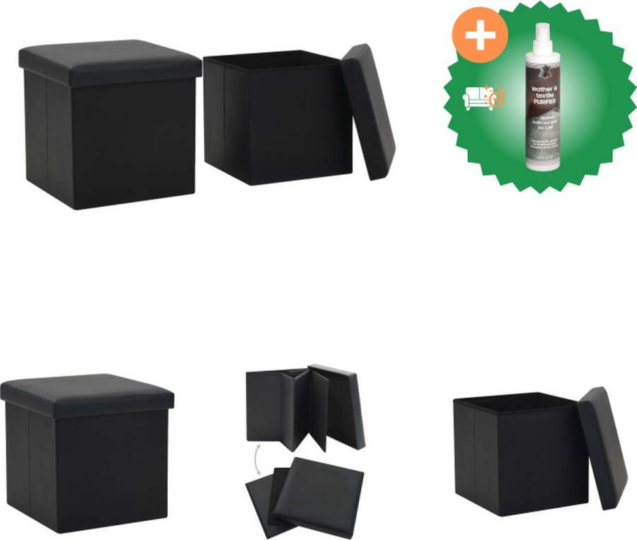 VidaXL Opbergkrukken Zwart 38 x 38 x 38 cm PVC 100% 2 stuks Krukje Inclusief Reiniger