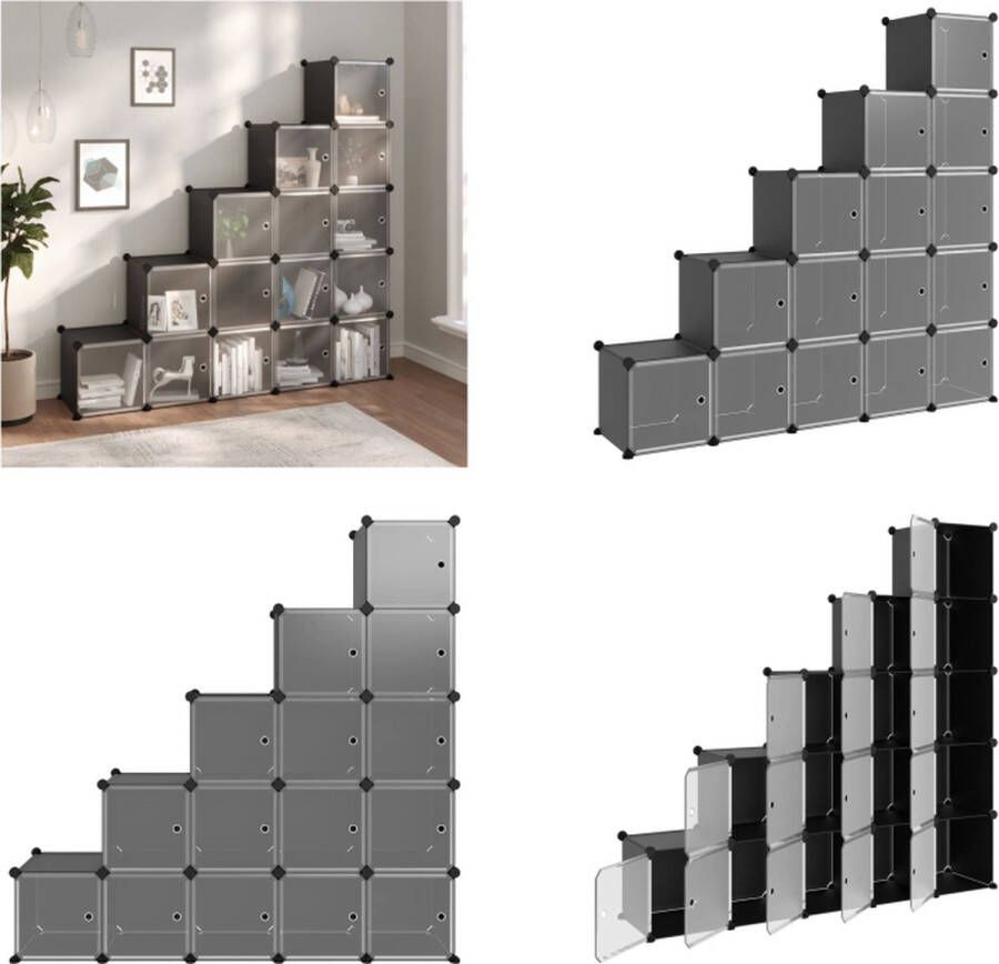 VidaXL Opbergmeubel met 15 vakken en deuren polypropeen zwart Opbergmeubel Opbergmeubelen Opberger Opbergkast