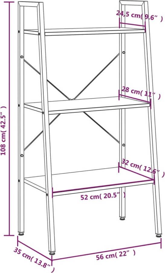 VidaXL -Opbergmeubel-met-3-lagen-56x35x108-cm-donkerbruin-en-zwart - Foto 4