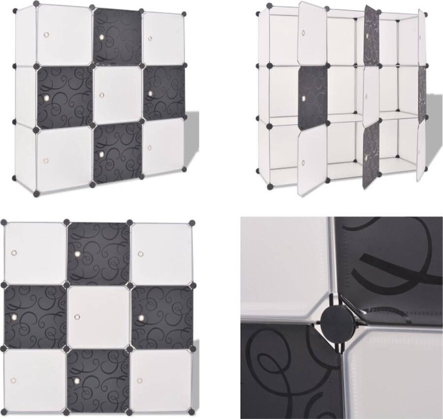 VidaXL Opbergmeubel met 9 vakken zwart en wit Opbergmeubel Opbermeubels Opbergmeubilair Schoenenrek