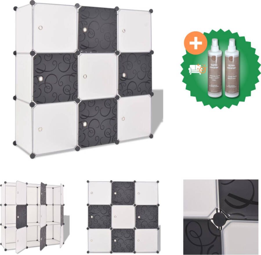 VidaXL Opbergmeubel met 9 vakken zwart en wit Schoenenkast Inclusief Onderhoudsset