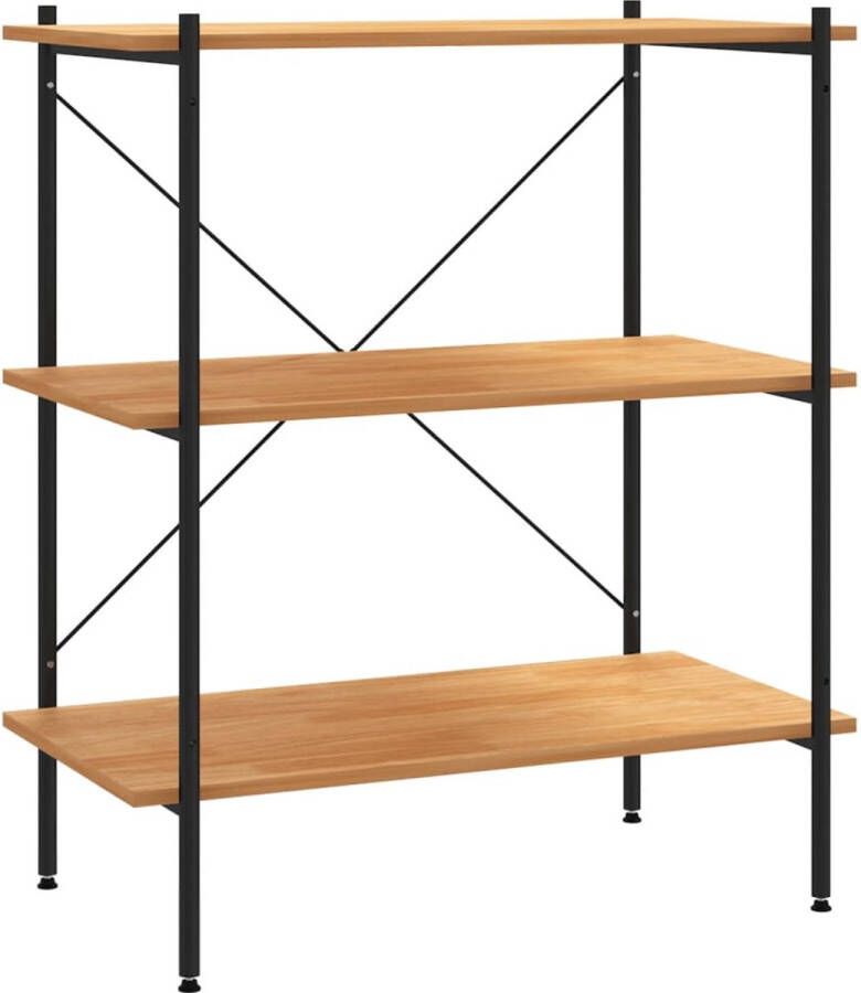 VidaXL Opbergrek 3-laags Zwart en Eiken 80x40x92 cm Opslagruimte Opbergerek Zwarte Kast Metalen Kast Eiken Kleurtje Woonaccessoires Interieurdecoratie Kantoormeubilair Garage Opslag Organisatie Thuis Bureau Accessoires