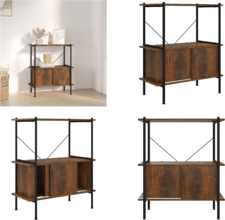 VidaXL Opbergrek 3-laags met kast 80x40x92 cm staal en bewerkt hout Opbergrek Opbergrekken Opbergkast Kast