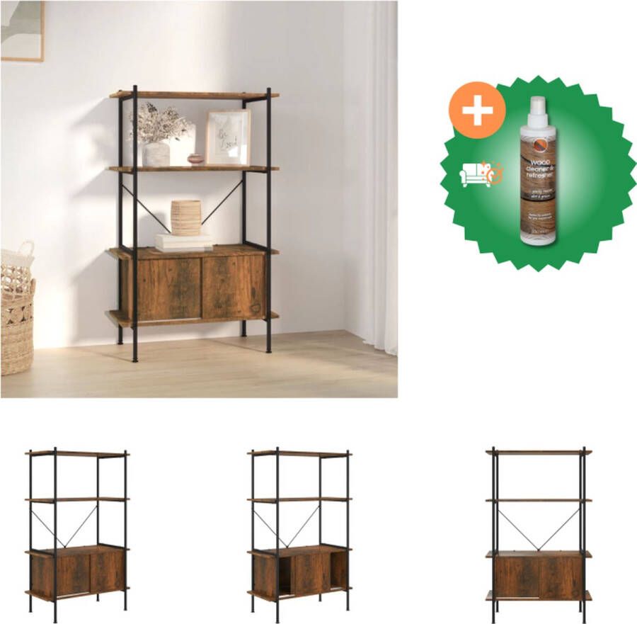 VidaXL Rek 4 Schappen Lichtbruin Zwart 80 x 40 x 130 cm Sterke Stalen Constructie Kast Inclusief Houtreiniger en verfrisser