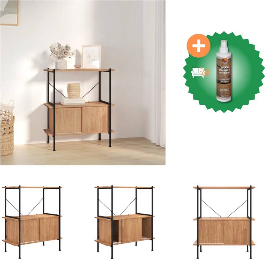 VidaXL -Opbergrek-3-laags-met-kast-80x40x92-cm-staal-en-bewerkt-hout Kast Inclusief Houtreiniger en verfrisser