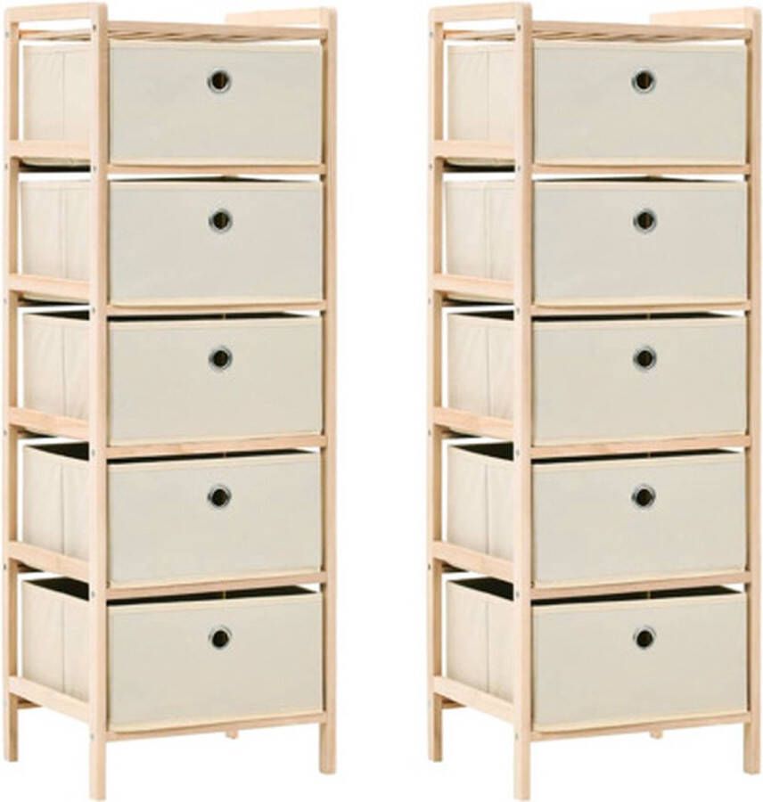 VidaXL -Opbergrekken-met-5-stoffen-manden-2-st-cederhout-beige