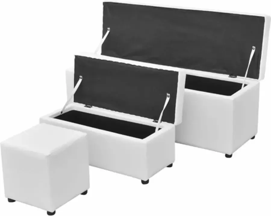 VidaXL Opslagbankjesset kunstleer wit 3-delig