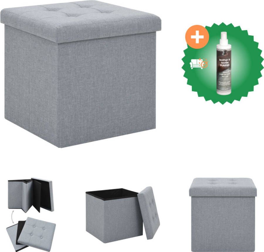 VidaXL Opslagkruk 38x38x38cm Lichtgrijs Kunstlinnen MDF Krukje Inclusief Reiniger