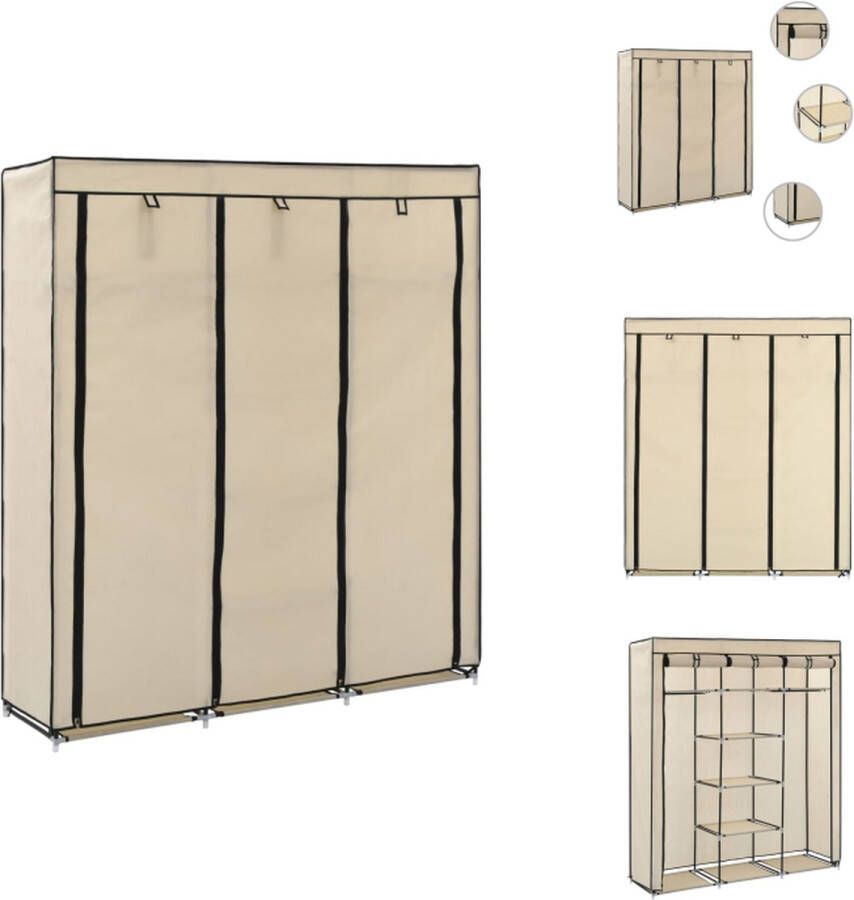 VidaXL Kledingkast Kledingkasten Kledingrek Kledingrekken Kledingkast met vakken en stangen 150x45x175 cm stof crème