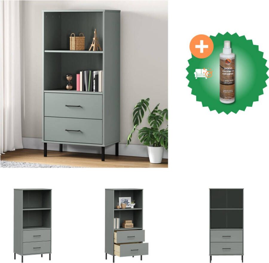 VidaXL OSLO Boekenkast 60 x 35 x 128.5 cm Grijs Massief Grenenhout en Metaal Kast Inclusief Houtreiniger en verfrisser